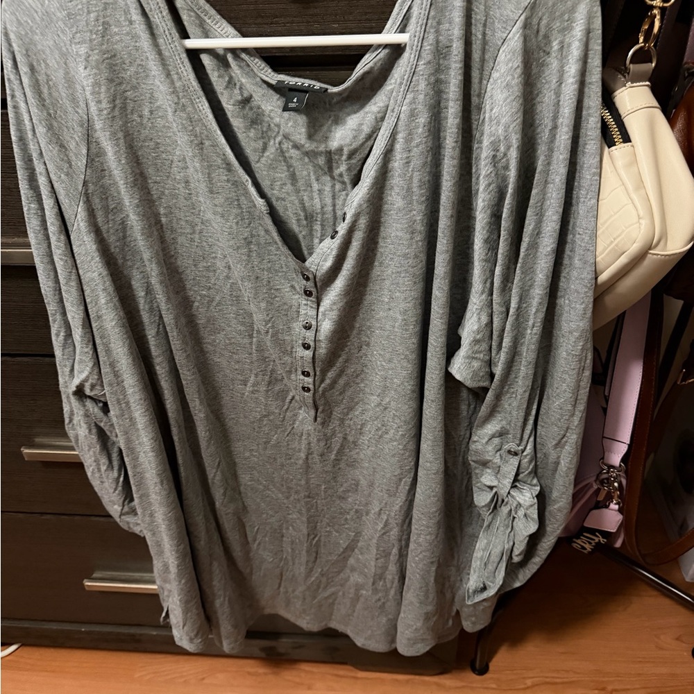 torrid Grey Button-Detail V-Neck Tunic